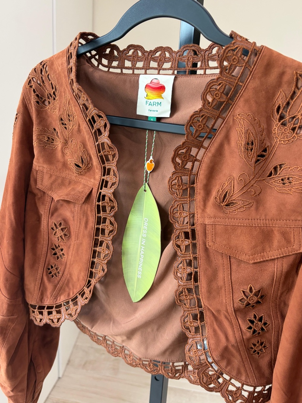 Farm Rio Caramel Richelieu Cropped Leather Jacket - Picture 2 of 10